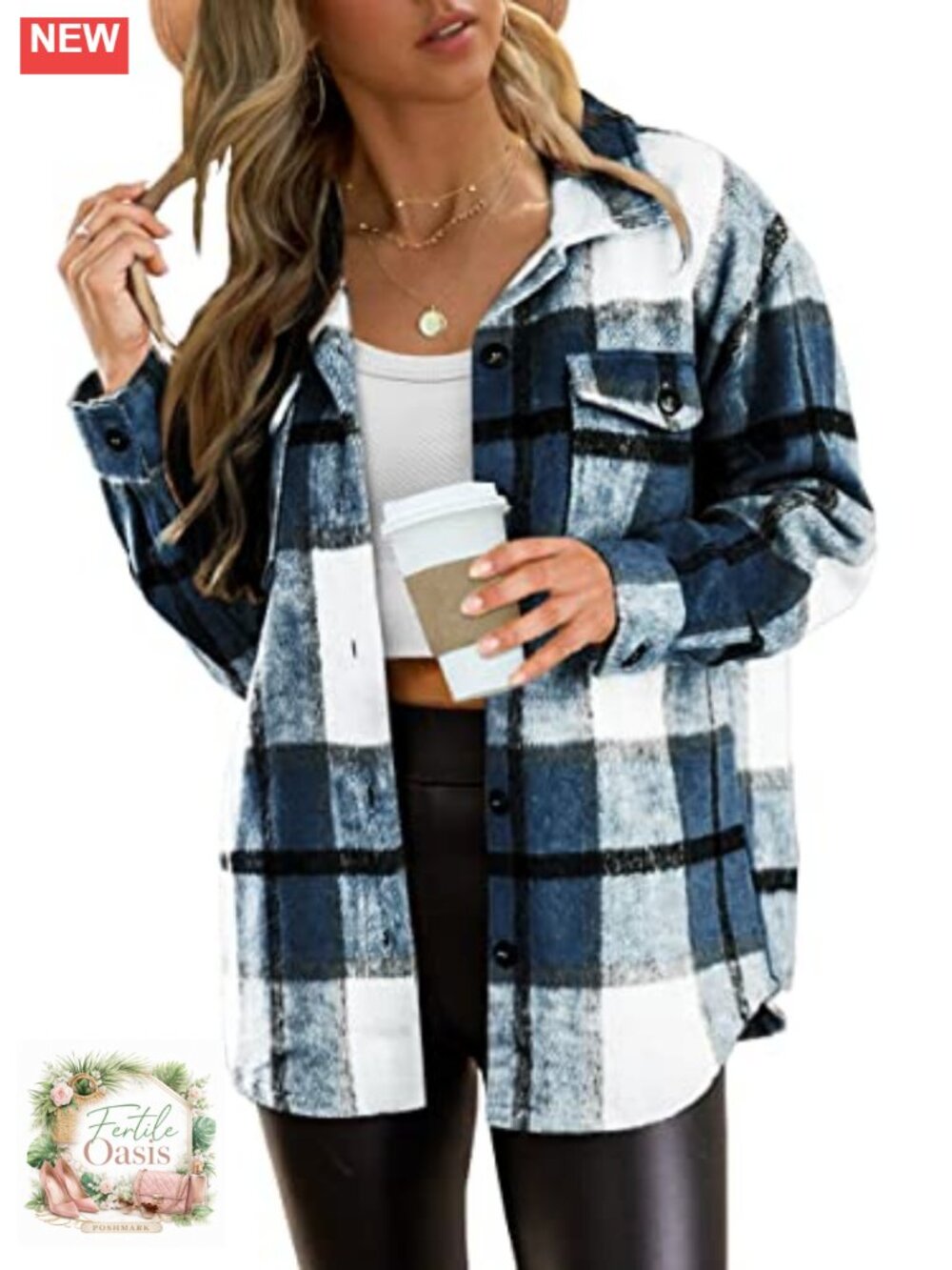 Women's Plaid Flannel Shacket Soft Fuzzy Midweight Button Down Long Sleeve
